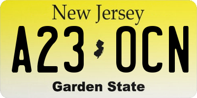 NJ license plate A23OCN