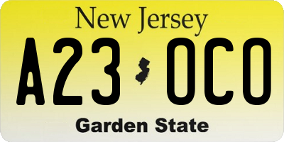 NJ license plate A23OCO