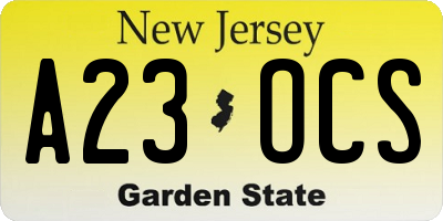 NJ license plate A23OCS