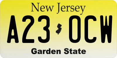 NJ license plate A23OCW