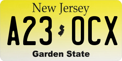 NJ license plate A23OCX
