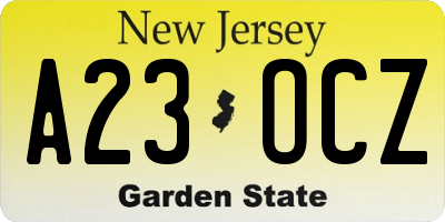NJ license plate A23OCZ