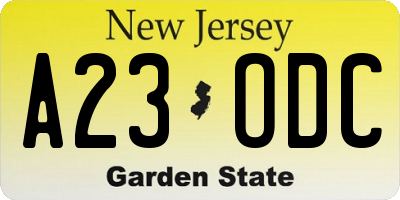NJ license plate A23ODC