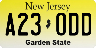 NJ license plate A23ODD