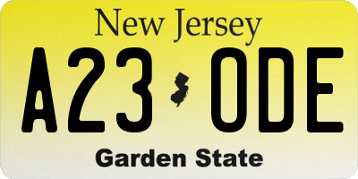 NJ license plate A23ODE