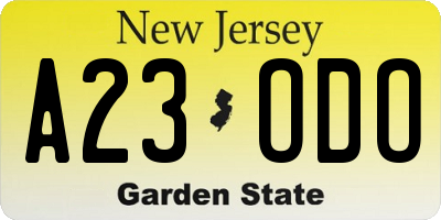 NJ license plate A23ODO