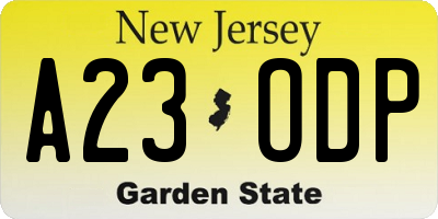 NJ license plate A23ODP