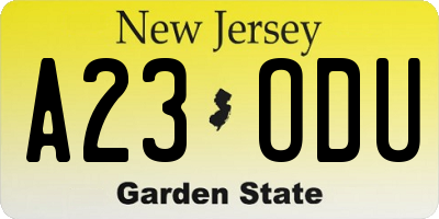 NJ license plate A23ODU