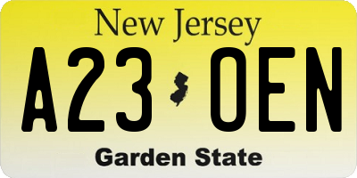 NJ license plate A23OEN