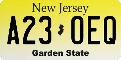 NJ license plate A23OEQ
