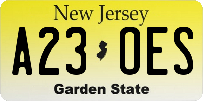 NJ license plate A23OES