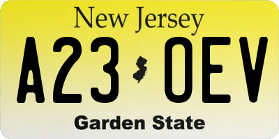 NJ license plate A23OEV