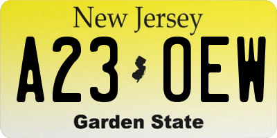 NJ license plate A23OEW