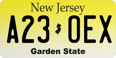 NJ license plate A23OEX