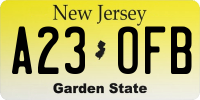 NJ license plate A23OFB
