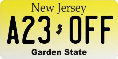 NJ license plate A23OFF