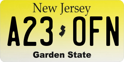 NJ license plate A23OFN