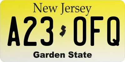 NJ license plate A23OFQ