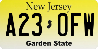 NJ license plate A23OFW