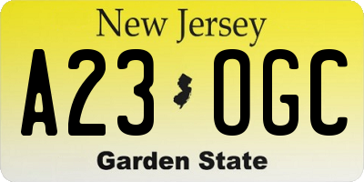 NJ license plate A23OGC