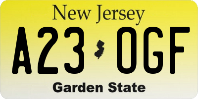 NJ license plate A23OGF