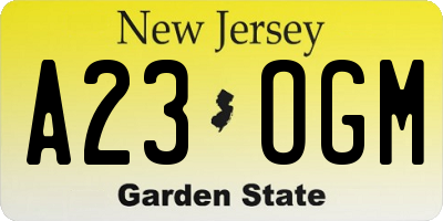 NJ license plate A23OGM