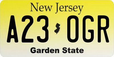 NJ license plate A23OGR