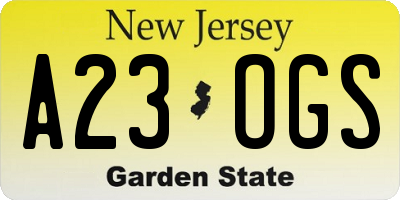 NJ license plate A23OGS
