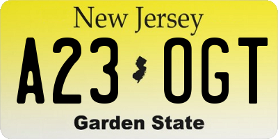 NJ license plate A23OGT