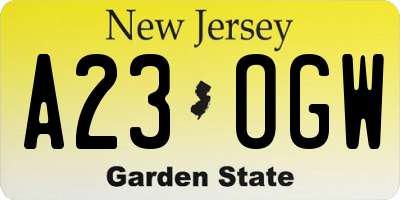 NJ license plate A23OGW