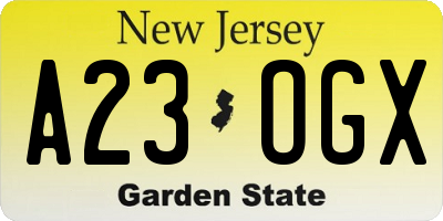 NJ license plate A23OGX