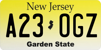 NJ license plate A23OGZ