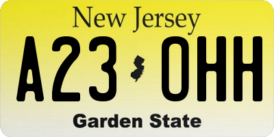 NJ license plate A23OHH