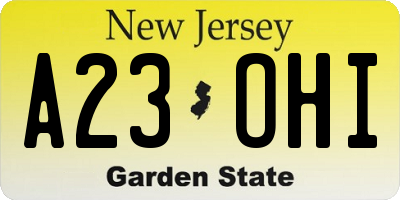 NJ license plate A23OHI