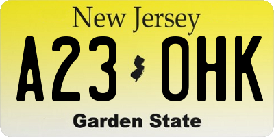 NJ license plate A23OHK