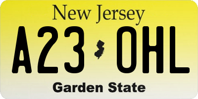 NJ license plate A23OHL