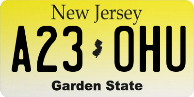 NJ license plate A23OHU