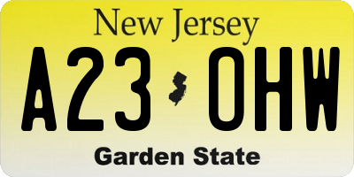 NJ license plate A23OHW