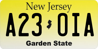 NJ license plate A23OIA