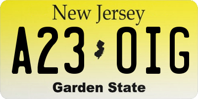 NJ license plate A23OIG