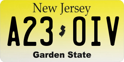 NJ license plate A23OIV