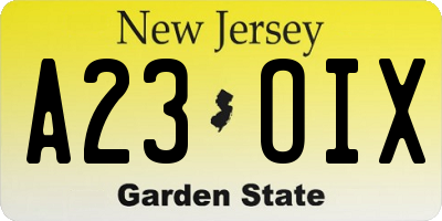 NJ license plate A23OIX