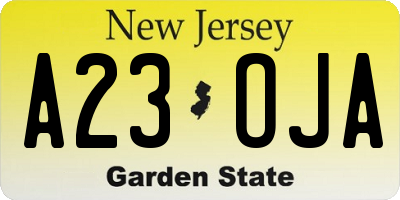 NJ license plate A23OJA