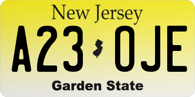 NJ license plate A23OJE