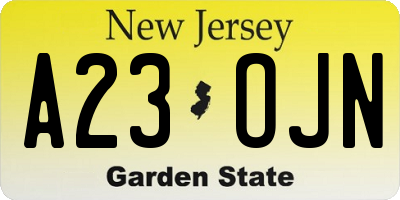 NJ license plate A23OJN