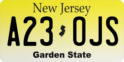NJ license plate A23OJS