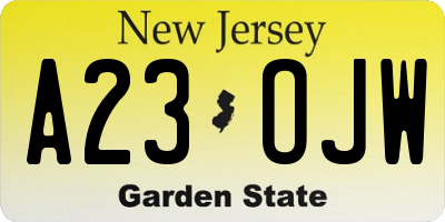 NJ license plate A23OJW