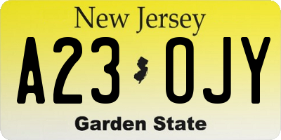 NJ license plate A23OJY