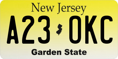 NJ license plate A23OKC