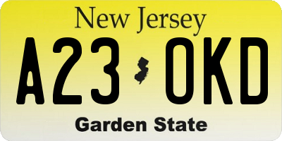 NJ license plate A23OKD